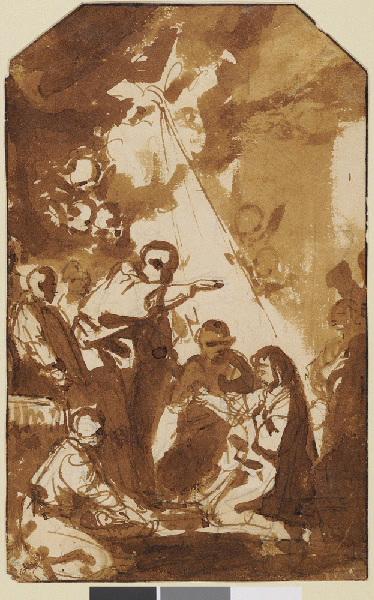 Le mariage de la Vierge ; verso : esquisse (sanguine), Jean-Baptiste Henri Deshays, 3e quart 18e siècle