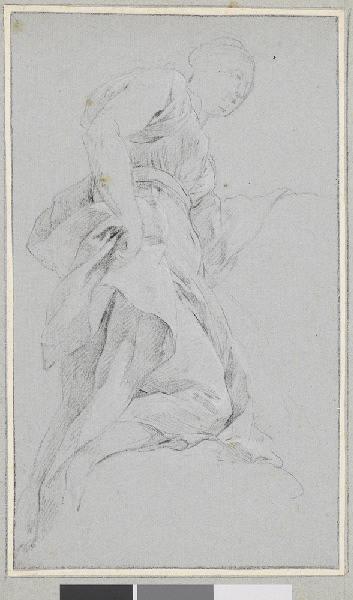 Etude d'une figure drapée, tournée vers la droite, François Lemoyne, 4e quart 18e siècle, 1ère moitié 19e siècle