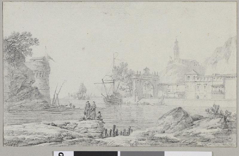 Vue d'un port méridional ; Vue d'un port Méditerranéen (autre titre), Alexandre Jean Noel, 4e quart 18e siècle, 1ère moitié 19e siècle