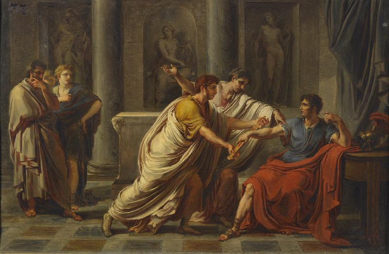 Scène de l'Histoire romaine ; Pompée appelé à défendre la patrie par Lucius Emilius Paulus et Claudius Marcellus, Vincenzo Camuccini, 4e quart 18e siècle, 1er quart 19e siècle