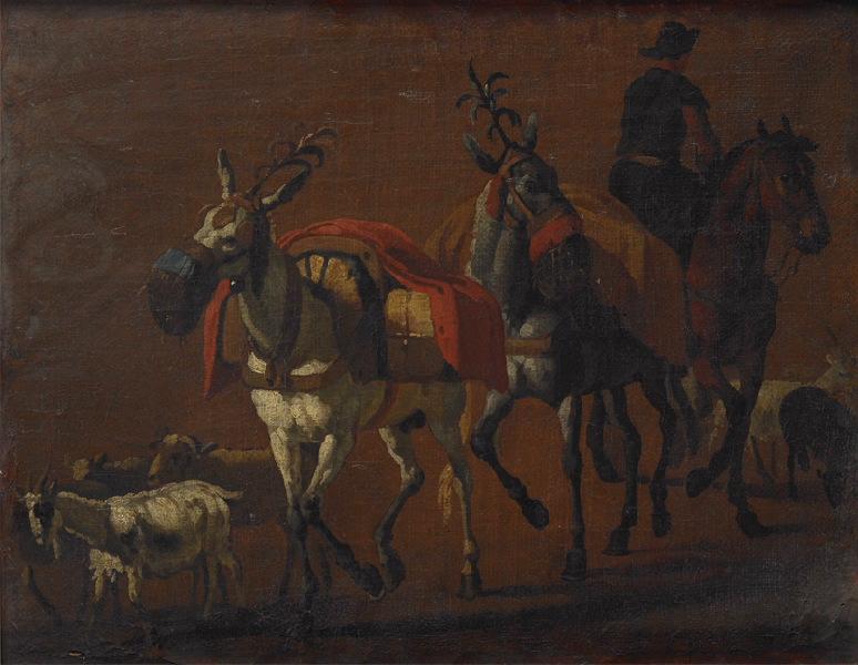 Mulet, cheval, chèvre, mouton, Pieter Van Bloemen, 1720 avant