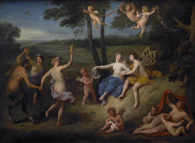 Zephyre et Flore (titre moderne) ; Flore accompagnée de ses filles et d'enfants (?, titre d'origine), Bon Boullogne, 4e quart 17e siècle, 1er quart 18e siècle