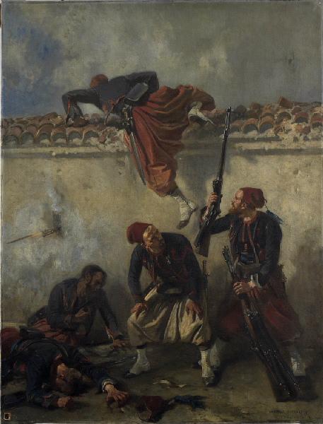 Les zouaves escaladant les murs du cimetière de Malegnano, Edouard Armand-Dumaresq, 1864