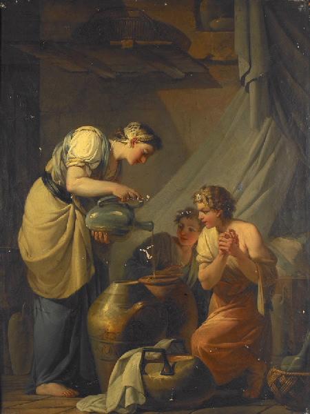 Le miracle du prophète Elie en faveur d'une pauvre veuve dont l'huile se multiplie (titre actuel) ; la multiplication des huiles (titre ancien) ; le miracle de Sarepta (titre ancien), Etienne de Lavallee-Poussin, 1759