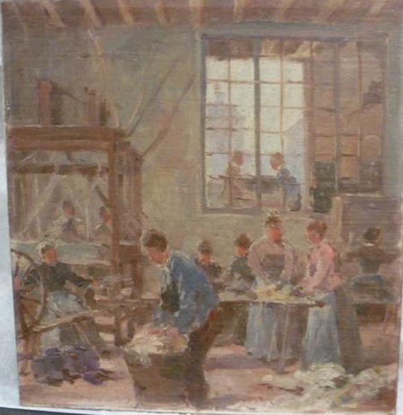 Tissage et tisserands ; Intérieur de filature ; le tissage, Louis Emile Minet, 1923 avant