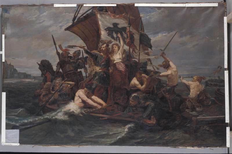 Les rois de mer ou pirates normands au 9e siècle ravageant les côtes de Normandie, Alfred Didier, 1870