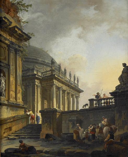Caprice architectural avec temple à rotonde, Pierre Antoine Demachy, 1750-1807