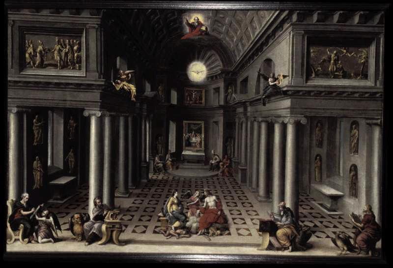 Le triomphe de l'Eglise ; dit autrefois temple et allégorie chrétienne, Hans Vredeman De Vries, 2e moitié 16e siècle, 1er quart 17e siècle