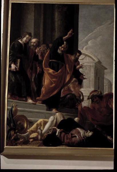 La mort de Saphire et d'Ananie ; dit aussi saint Pierre punissant de mort subite Ananie et sa femme Saphire, Aubin Vouet, 1632