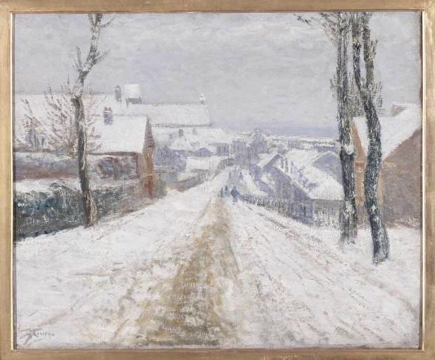 Une rue à Mortain, neige, Gustave Loiseau, 1935