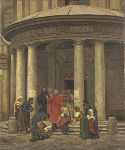 Cardinal sortant d'une église, Edmond Lebel, 1877