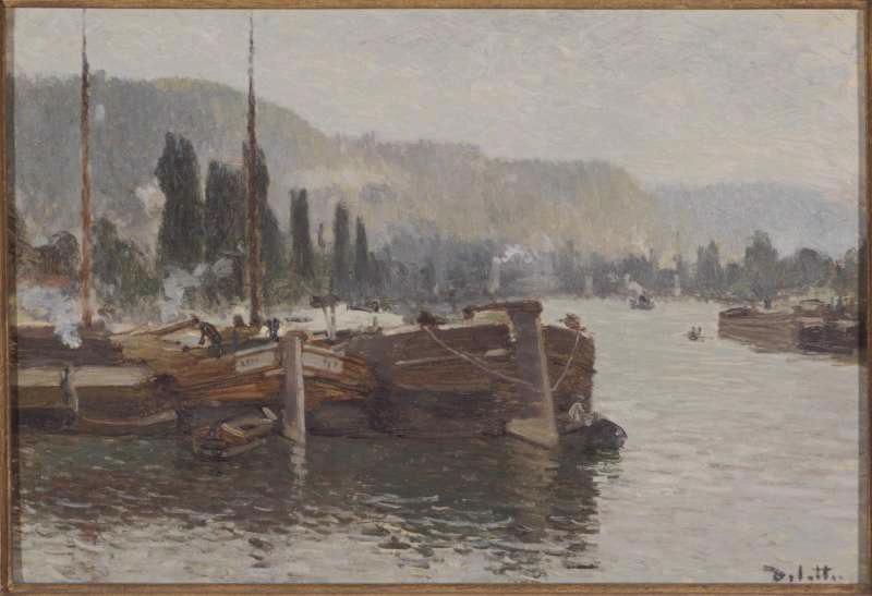 Péniches au Pré-aux-loups, par temps gris, Joseph Delattre, 1912 avant