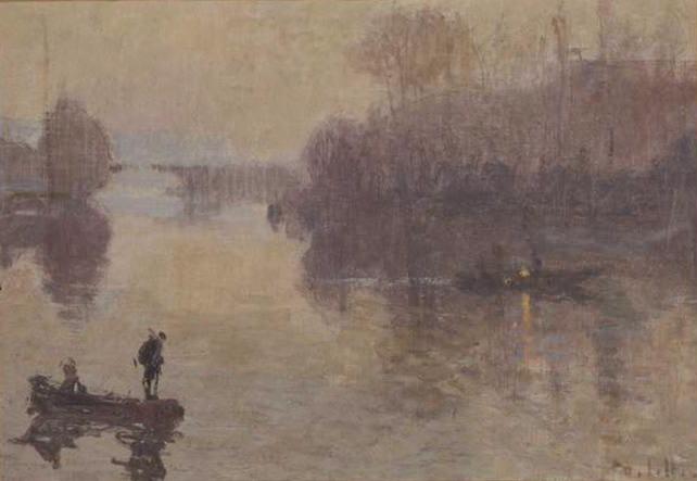 L'île Duboc et le pont aux anglais au crépuscule, Joseph Delattre, 1912 avant