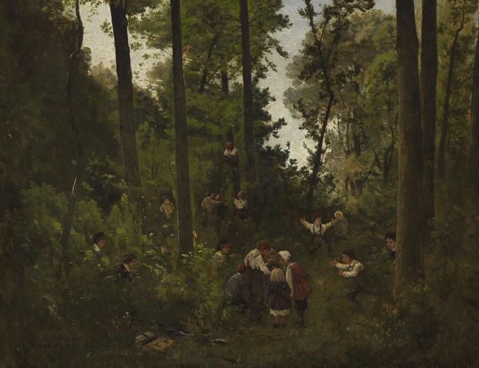 Sous-bois, les dénicheurs d'oiseaux, Henri Harpignies, 1866