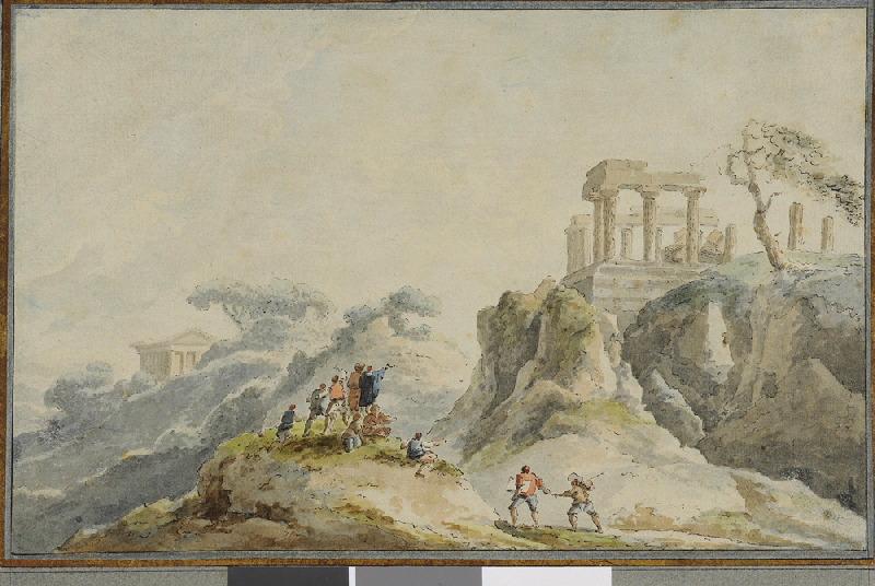Vue des ruines du temple de Junon à Agrigente, Claude Louis Chatelet, 4e quart 18e siècle