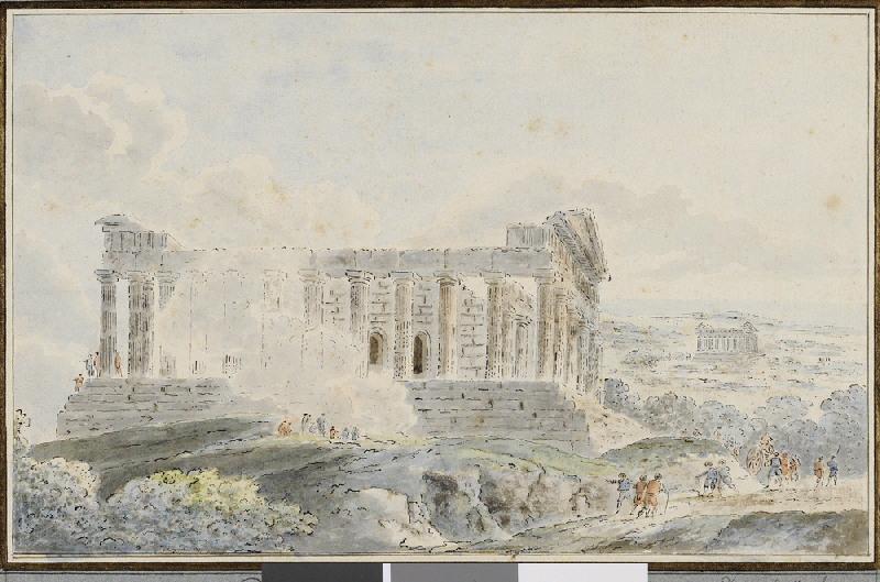 Vue prise au pied du temple de la Concorde à Agrigente, Claude Louis Chatelet, 4e quart 18e siècle