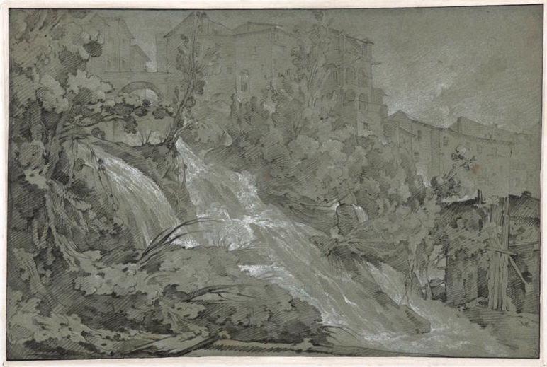 La grande Cascade à Tivoli ; La cascade de l'Aniène à Tivoli ; Paysage à la cascade vue de côté, Joseph Marie Vien, 18e siècle