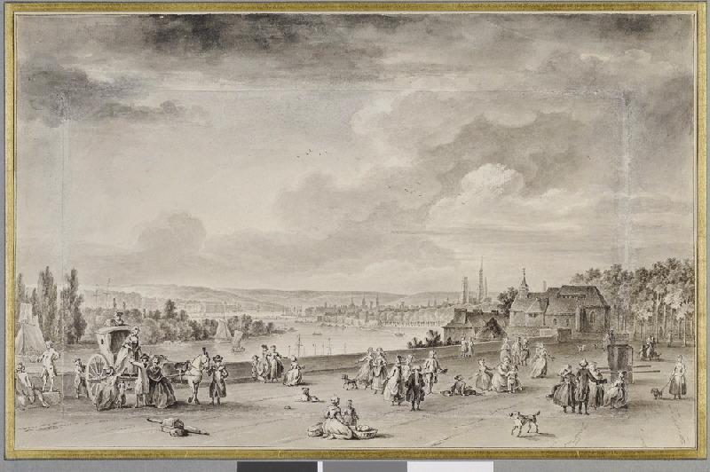 Vue du port de Rouen, prise depuis l'amont du fleuve ; Vue générale de Rouen, 1792, Nicolas Marie Ozanne, 1792