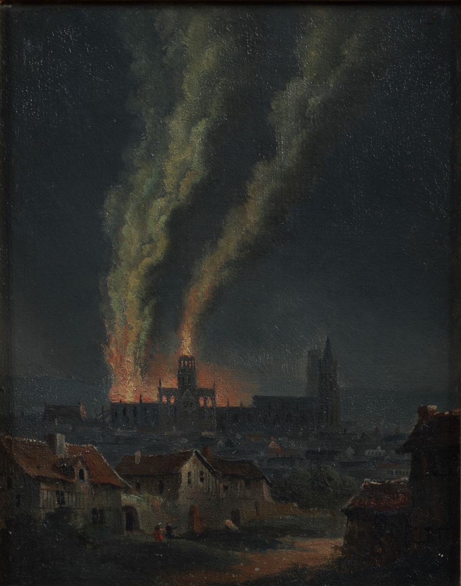 L'incendie de la cathédrale de Rouen, le 15 septembre 1822, Eustache Hyacinthe Langlois, 1823