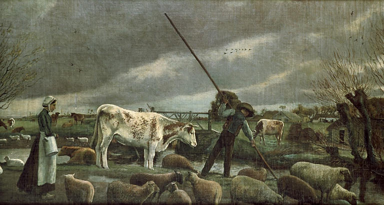 Scène paysanne dans le marais vendéen, Charles Milcendeau, 1er quart 20e siècle