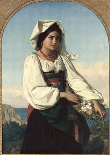 Jeune fille portant des fleurs (festa dell'inflorenta), Félix Joseph Barrias, 1846