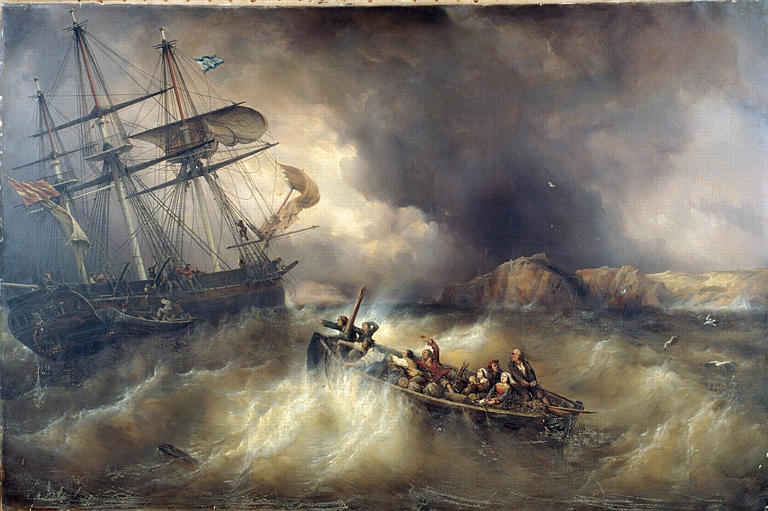 Sauvetage d'un bateau de pêche bas-breton, par le 'Neptune', navire danois, sur les côtes de la Basse-Bretagne_0