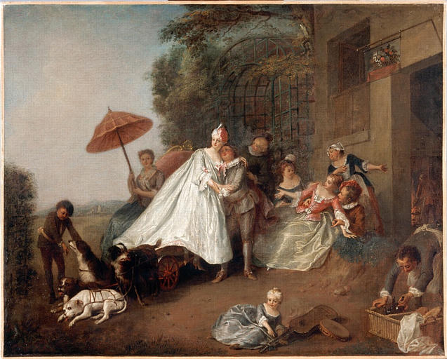 Arrivée d'une dame dans une voiture trainée par des chiens_0