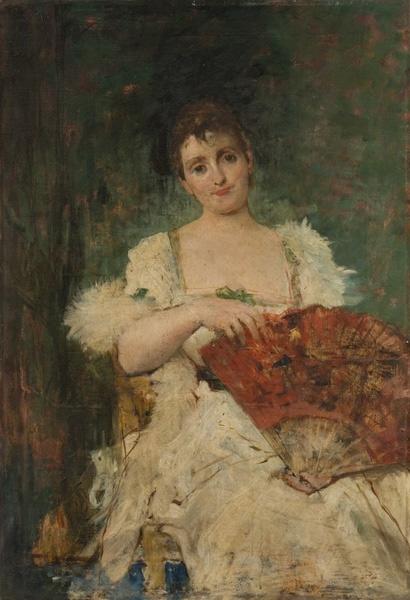 Dame à l'éventail rouge, Jules Elie Delaunay, 4e quart 19e siècle