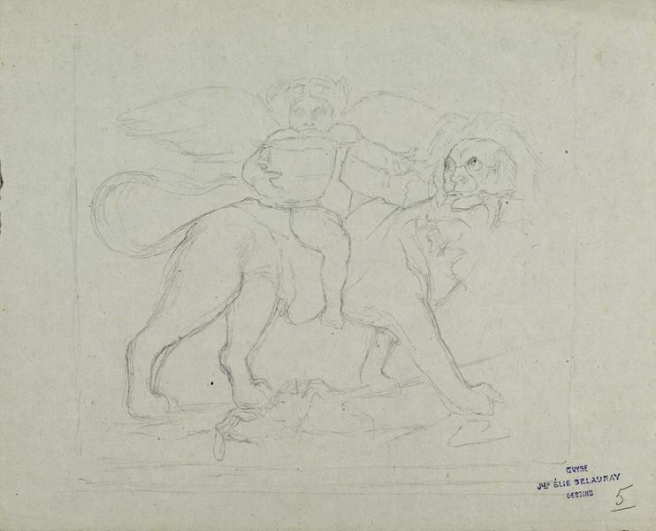 Amour assis sur un lion, Jules Elie Delaunay, 4e quart 19e siècle