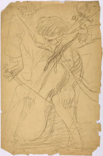 Caricature du violoncelliste, Jules Elie Delaunay, 4e quart 19e siècle