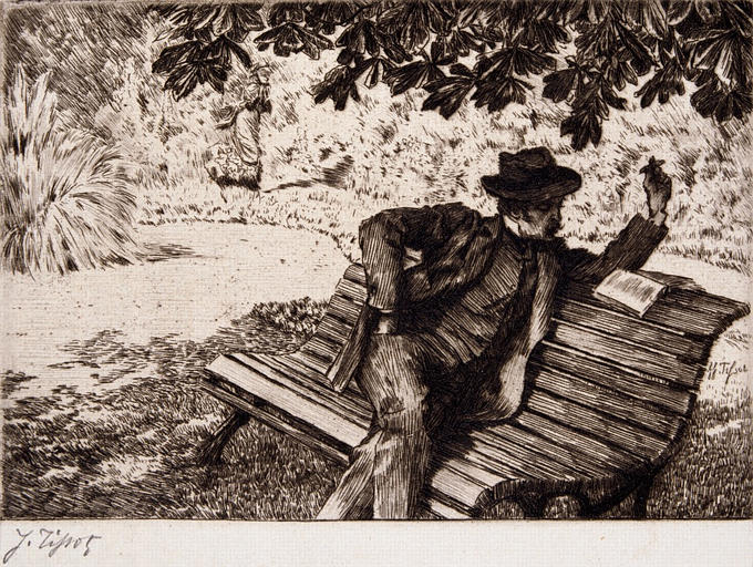 Denoisel lisant dans le jardin; Renée approchant_0