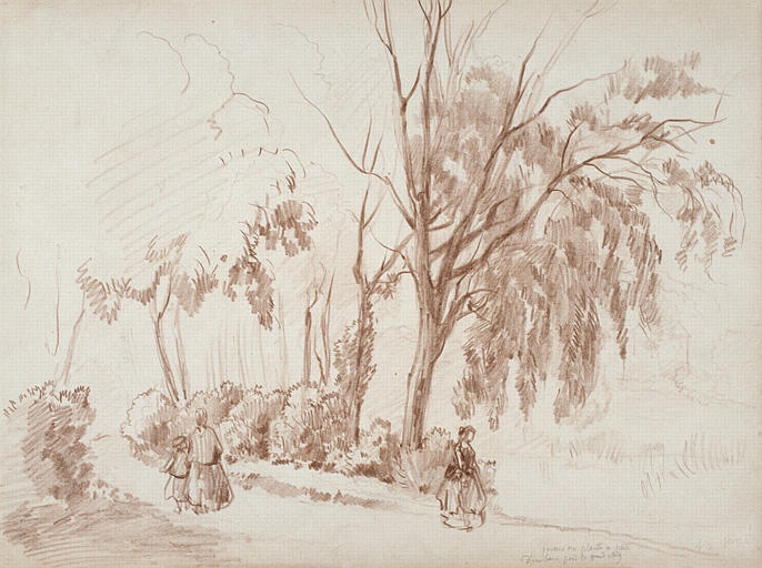 Jardin des Plantes à Nantes, allée près de l'étang, Olivier de Wismes, 4e quart 19e siècle