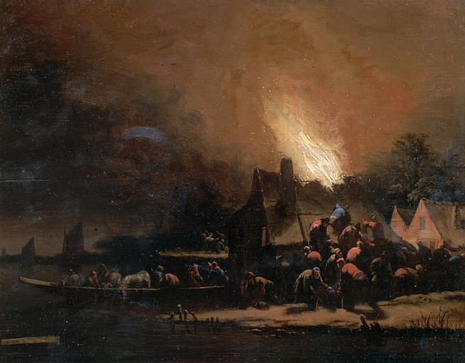 Incendie nocturne, Egbert Lievensz Van Der Poel, 3e quart 17e siècle