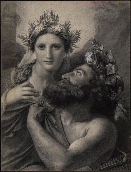 Nymphe et Faune ; Un satyre attirant dans ses bras une jeune nymphe (autre titre), François Joseph Navez, 1826