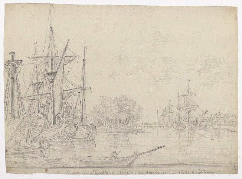 Le pont de l'Hermitage à Nantes en regardant le pont de la Madeleine, Louis François Cassas, 4e quart 18e siècle, 1er quart 19e siècle