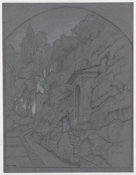 Pélerin devant un oratoire en montagne, Édouard Bertin, 19e siècle