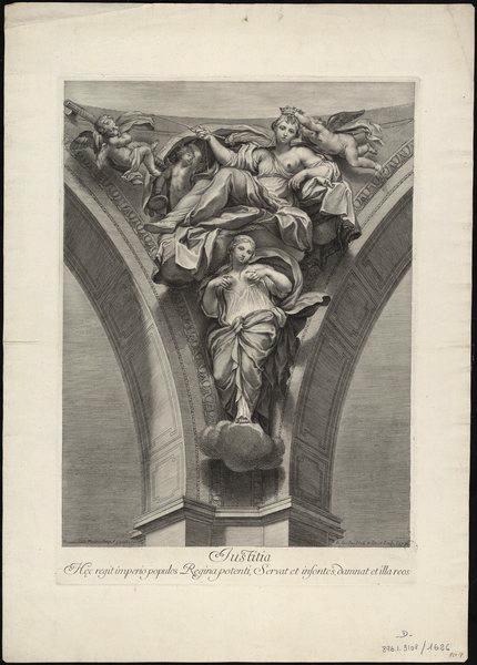 Justitia ; Lettre : Hec regit imperio populos Regina potenti, Servat et infontes, damnat et illa reos, Domenichino, 1725