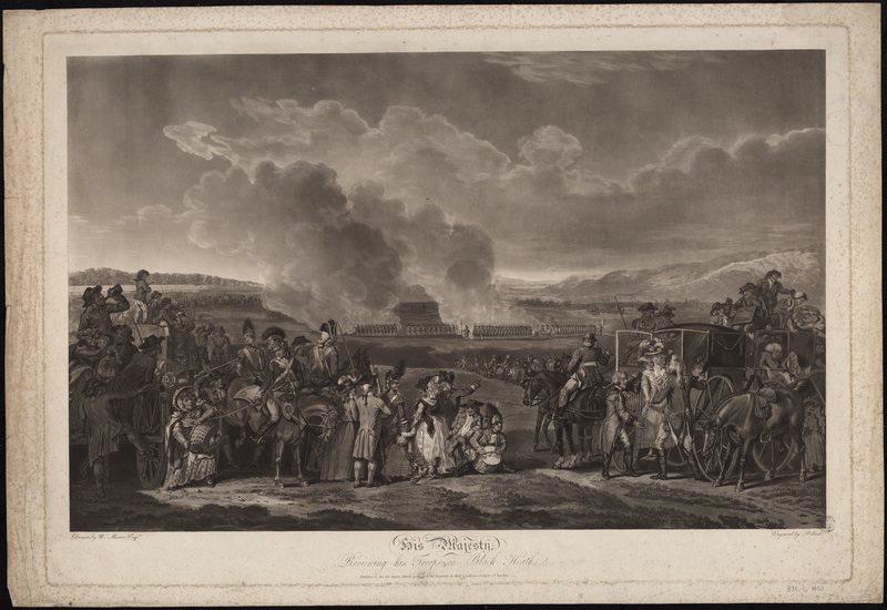 Le Roi George 3 passant en revue des troupes à Black Heath 1787, William Mason, 1787