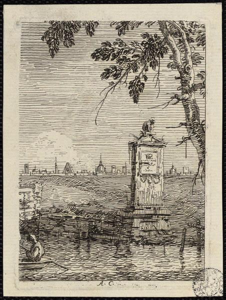 Paysage des environs de Venise ; Paseaggio con un ponte e un piccolo monumento ; Paysage avec un pont et un petit monument. (traduction), Antonio Canaletto, 18e siècle