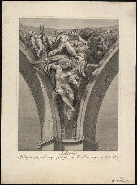Prudentia ; Lettre : Temporis in speculo elapsi proesagia sumit Et prudens temere perficit illa nihil, Domenichino, 1725