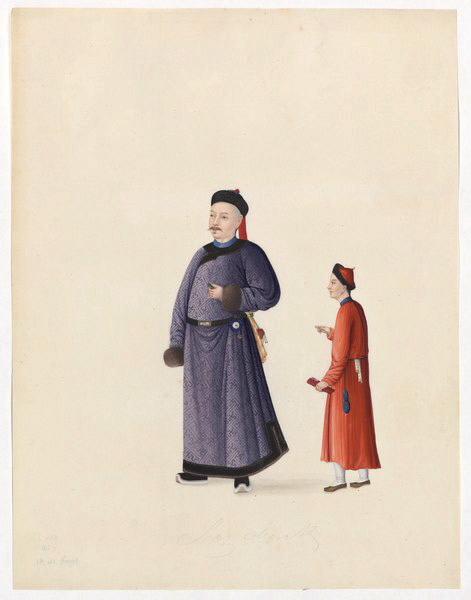 Marchand de seconde catégorie en manteau violet et son aide_0