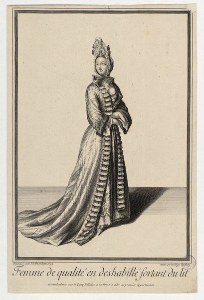 Figures de modes : femme de qualité en deshabillé sortant du lit, (DE) Jean-Dieu Saint-Jean, 17e siècle