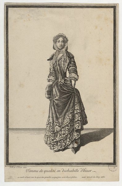 Figures de modes : femme de qualité en deshabillé d'hiver, (DE) Jean-Dieu Saint-Jean, 17e siècle