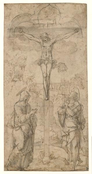 Projet de vitrail avec une crucifixion ; La Crucifixion ; Christ en croix entre la Sainte Vierge et saint Jean (autre titre)_0