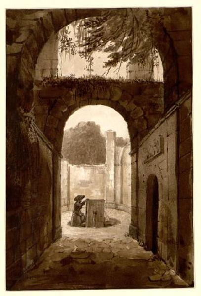 Intérieur d'un bâtiment en ruine avec une fontaine ; Ruines (Rome, 1823) (titre cat. Parrot 1873), A Dupont, 1823 /01