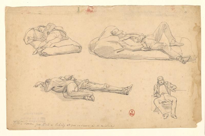 Quatre croquis d'hommes, Isidore Pils, 19e siècle