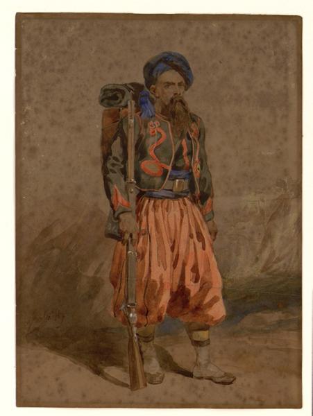 Un zouave l'arme au pied, Hippolyte Lalaisse, 2e moitié 19e siècle