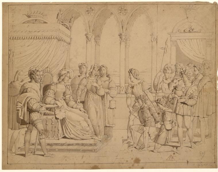 Prisonnier de haute marque aux pieds d'une reine, Christian de Saint-Pol, 1ère moitié 19e siècle