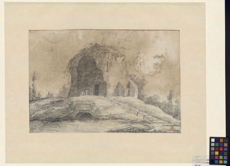 Tombeau circulaire en ruines ; Paysage. Ruines. Monuments ; Généalogie de la Maison d'Espagne (gravure servant de montage)_0
