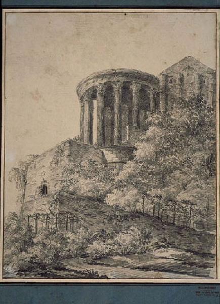 Le temple de la Sibylle à Tivoli ; Paysage - Ruines d'Italie ; Vue du Temple de Vesta à Tivoli_1